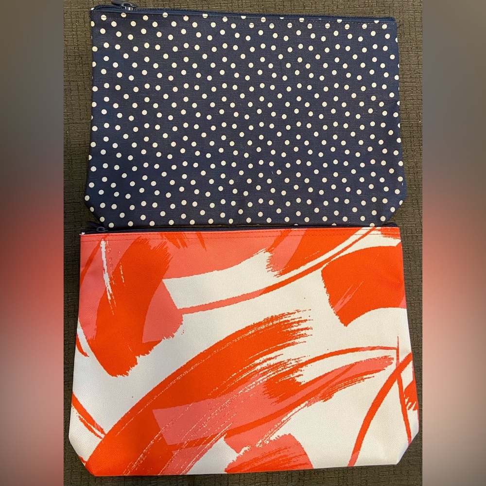 Thirty One Zipper Pouches in Coral or Navy Dots
